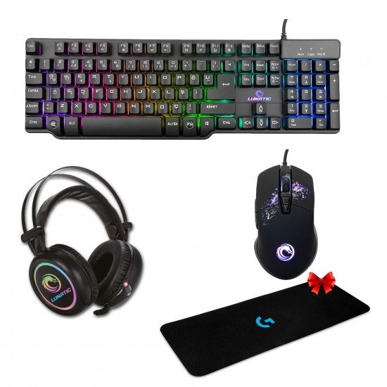 Lunatic Owl RGB Mekanik Klavye Owl 6400 Dpi RGB Mouse 7.1 RGB Kulaklık Oyuncu Set Logitehc Mouse Pad