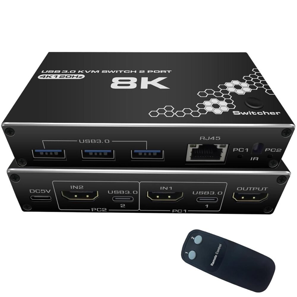 Lunatic 6946 Kumandalı Usb 3.0 4k Hdmi Kvm Switch 2 Port Rj45 Ethernet Pc Kasa Klavye Mouse Çoklayıcı
