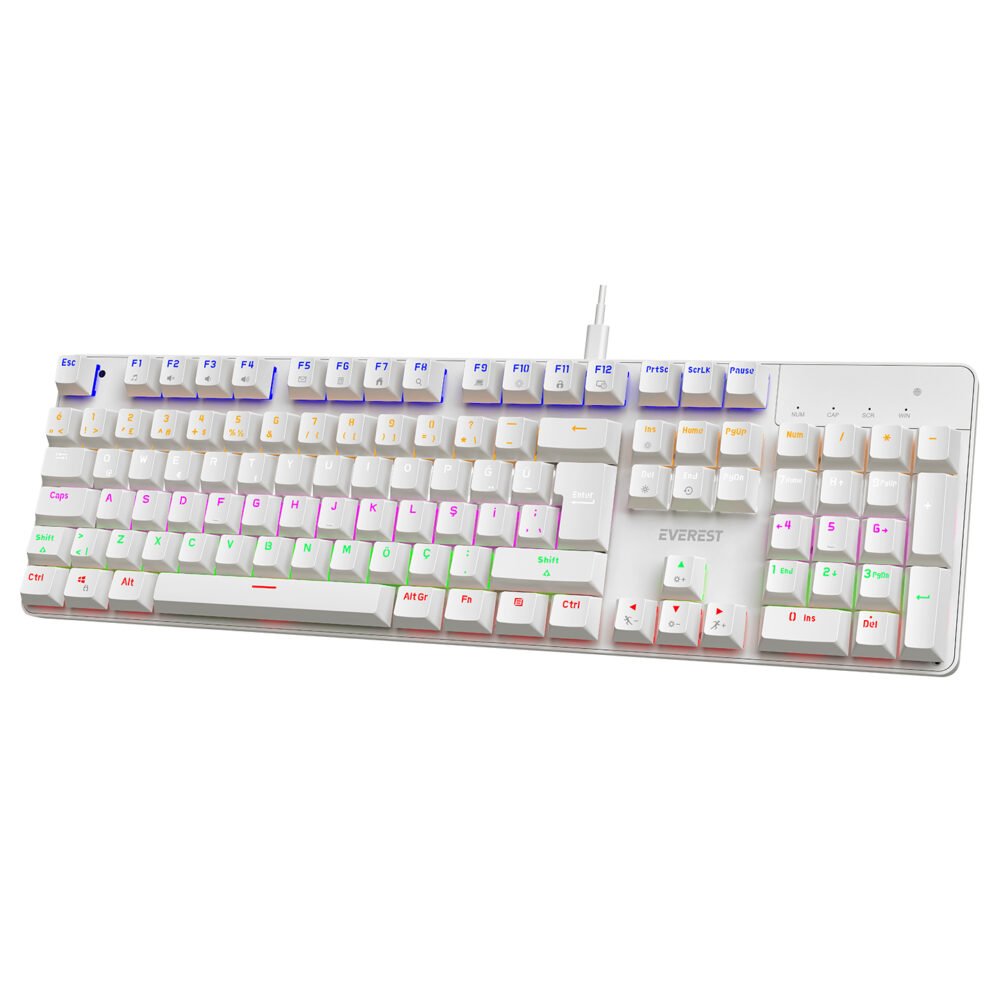 Everest KB-MK1 Lumos Beyaz USB Rainbow Aydınlatmalı Blue Switch Full Anti-Ghosting Mekanik Gaming Oyuncu Klavye