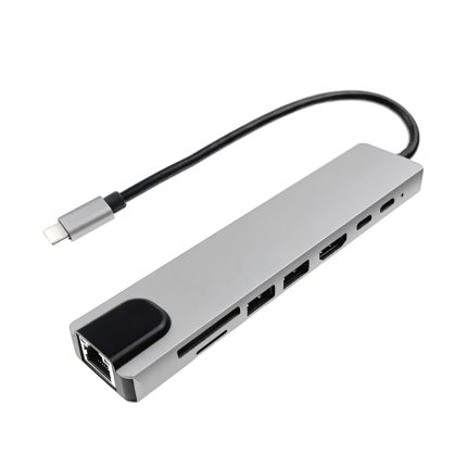 Lunatic 7020 USB Type-C Hub Dönüştürücü 8 in 1 Çoklayıcı - HDMI, 2 Adet USB 3.0, 2 Adet USB C, SD/MicroSD, Ethernet - Çevirici 8li Port USB C Adaptör Bağlantı Noktası Ara Kablo